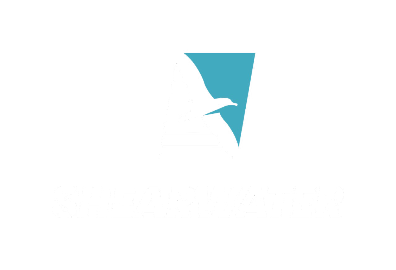 Shearwater Clearing logo and tagline displayed on a dark background